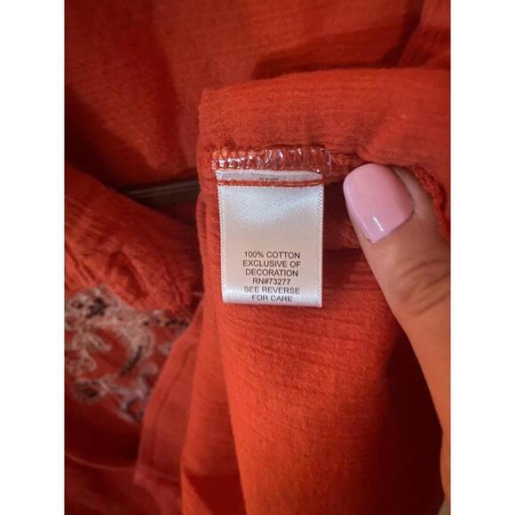 Croft&Barrow orange Embroidered Tank Shirt 100% Cotton Sz. L - Picture 5 of 5